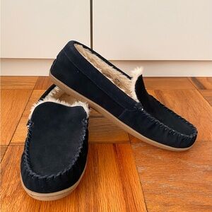 NWOT J. Crew Factory Men's Dark Navy/Black Suede Moccasin Slippers